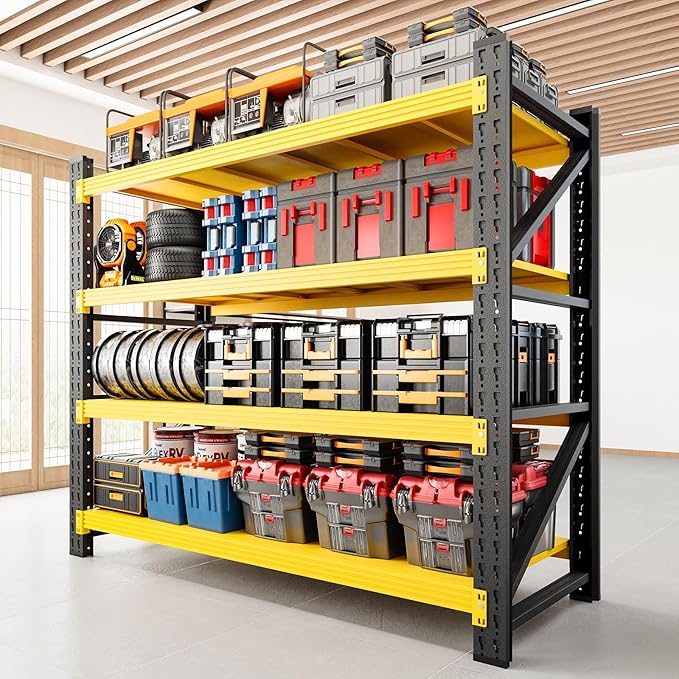 RAVIGIN 3000LBS Storage Shelves, 48" W Garage Shelving Heavy Duty Metal Adjustable Garage Shelves, Shelving Units Industrial Shelving for Warehouse, 48" W x 23.7" D x 70" H,Yellow