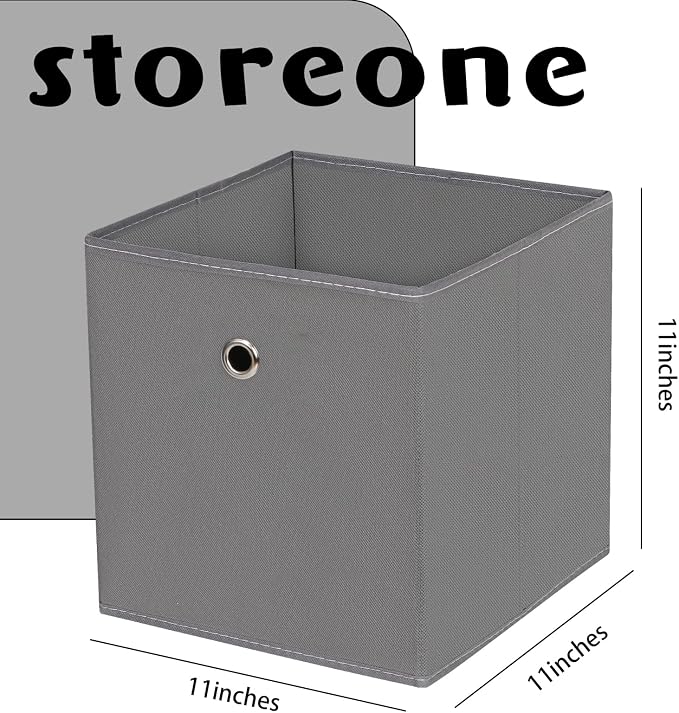 Fabric Cubes Storage Containers ,11 Inch Cloth Storage Cube Foldable Storage Bins Cubes Organizer Baskets with Handles for Shelf,Closet,Nursery,Set of 1,(Grey)