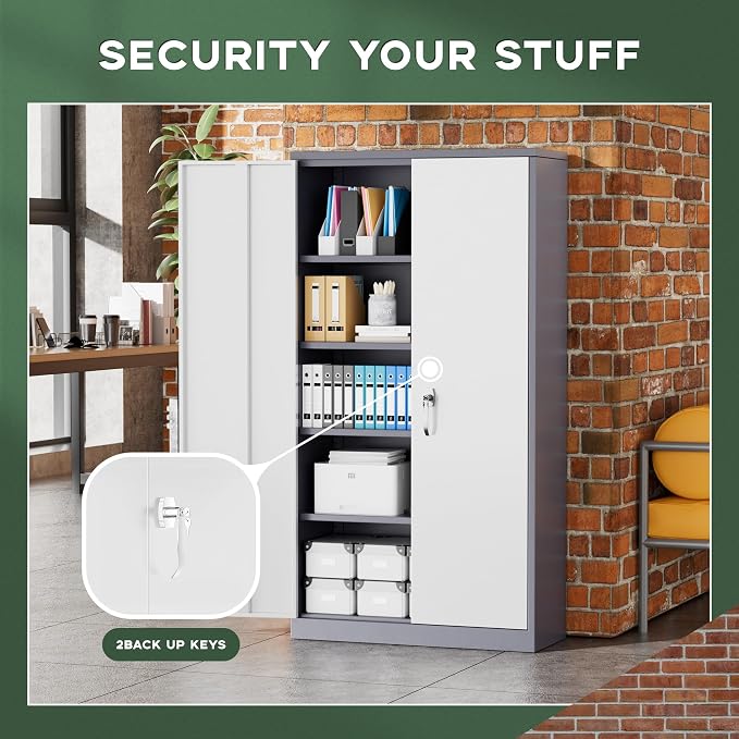 Greenvelly Metal Garage Storage Cabinet, 72" Locking Metal Cabinet with Doors and Adjustable Shelves, Steel Tool Cabinets, File Cabinet for Home Office, Garage (36" W x 18" D)