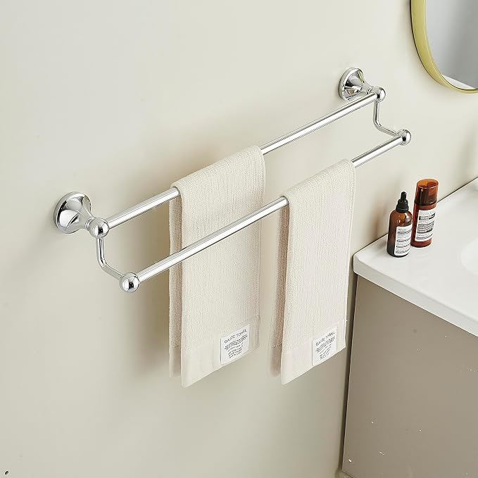 Antique Bathroom Double Towel Bar Chrome, 24 Inch Towel Racks for Bathroom Wall Mounted,Bathroom Towel Holder,Bathroom Two Towel Hanger Rod