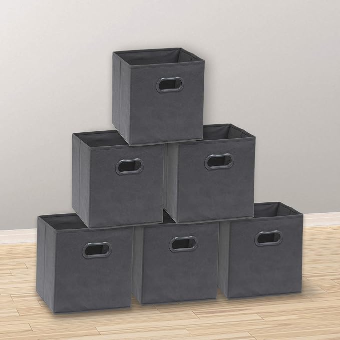 Simple Houseware 11-Inch Foldable Cube Storage Bins with Handles, Dark Gray | 6-Pack Lightweight & Durable Structure Fabric Cubes Organizer for Closet or Shelves