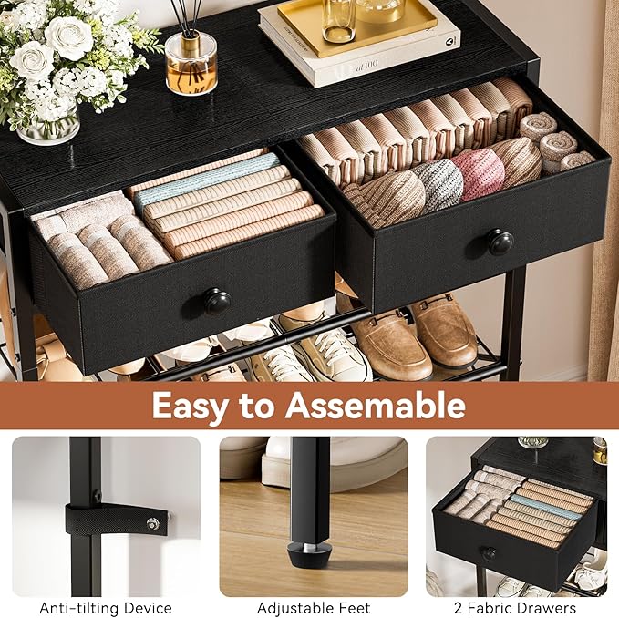 5 Tier Shoe Rack with 2 Drawers, 16-20 Pairs Charcoal | Holds 16-20 pairs. 2 drawers for socks/keys. Removable layer for boots. Anti-tip kit included. Quick assembly.