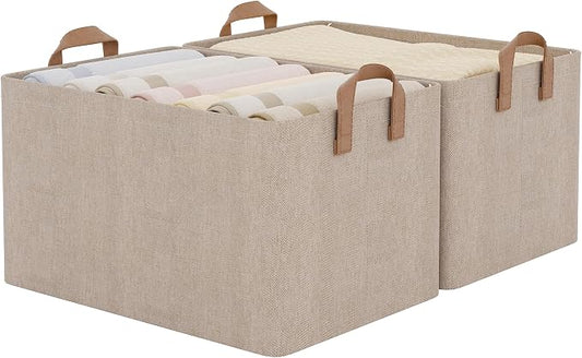 StorageWorks Storage Bins, Fabric Storage Bins for Shelves, Extra Large Storage Baskets with Metal Frame, Closet Baskets and Bins with Handles, Jumbo, Brown and Beige, 2-Pack