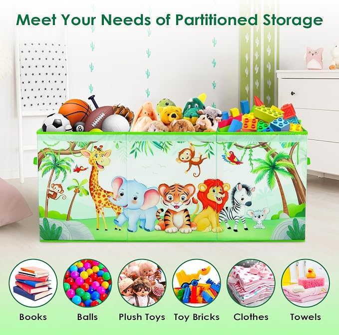 Large Toy Box Collapsible Chest Organizer with Flip Lid for Kids | Oxford Storage Box with Handle for Boy Girl Sturdy Waterproof Organizing Decor for Bedroom Playroom Nursery 37.7×12.5×15.7''