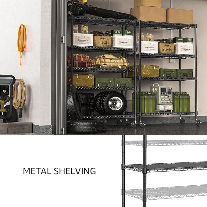 IZEUK Garage Shelving Wide Storage Shelves 4 Tier Metal Shelves 3200 LBS Heavy Duty Adjustable Utility Shelf Rack Black 23.6" D x 53.1" W x 73.6" H