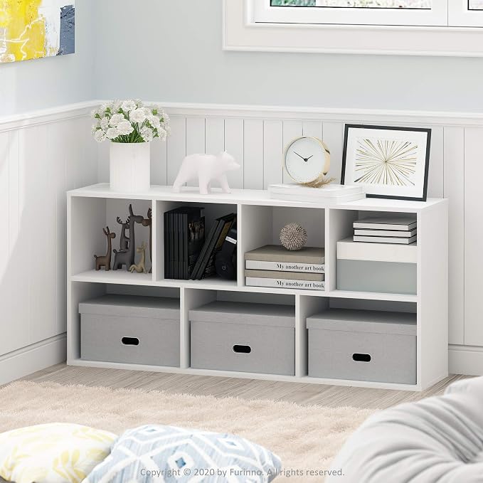 Furinno LUDER Book Shelf, 7-Cube Bookshelf, Bookcase with Open Shelves, 9.4 x 19.5 x 41.7, Easy Assembly, for Living Room, Bedroom, Home Office, White