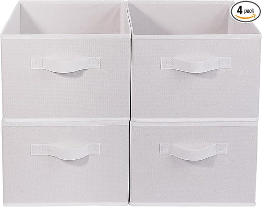 JAKAGO Fabric Storage Bins set of 4 Rectangle Storage Baskets with Handle Foldable Closet Organizer for Clothes Towel bedding Books Collapsible Clothing Container for Shelves Bedroom(White High)