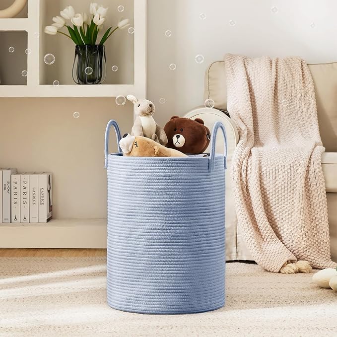 YOUDENOVA Cotton Rope Laundry Hamper Basket, 58L Blanket Basket for Nursery | Large Woven Laundry Hamper with Sturdy Handles, Collapsible Home Decor Laundry Basket for Laundry, Clothes, Toys in Bedroom