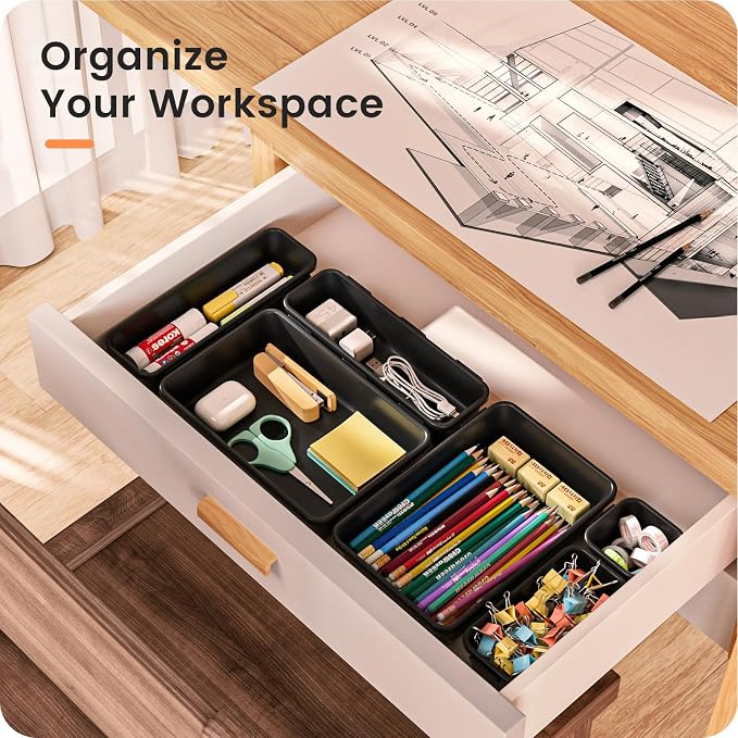 【Military Grade】A-LuGei Drawer Organizer,【𝟱𝗦𝗶𝘇𝗲】Makeup organizer,【Holds 177 Items】Bathroom Organizers and Storage,Organization and Storage,Desk Drawer Organizer for Vanity【Black】