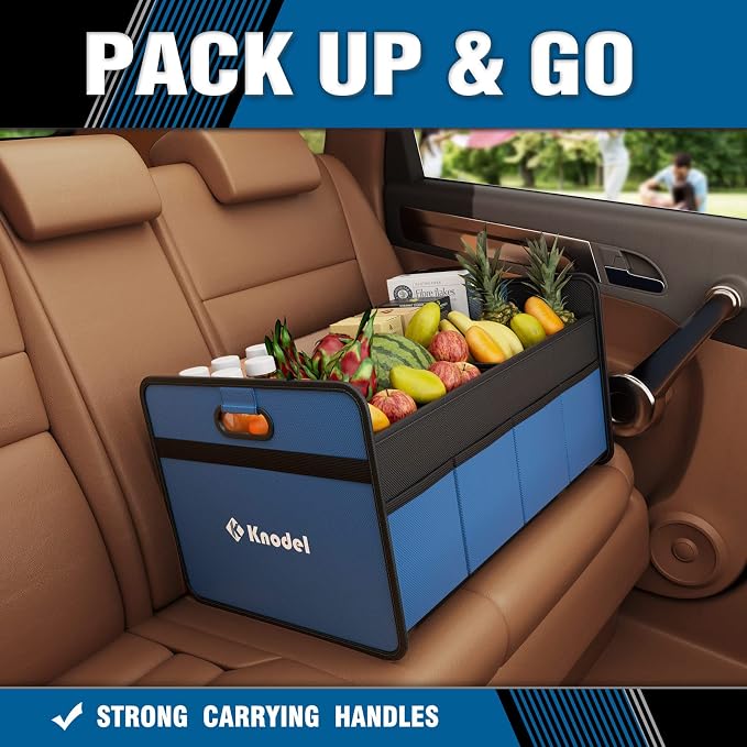 K KNODEL Foldable Trunk Storage Organizer for Car and Suv (Medium, Blue) | Collapsible Car Storage Organizer, Car Organizers and Storage for Sedan, Cargo Organizer, Car Bin, Basket,Bag, Organization