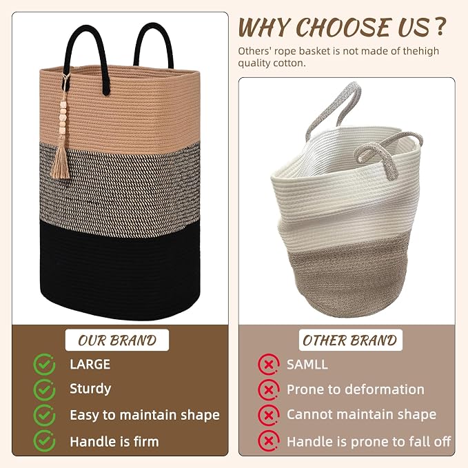 Woven Laundry Basket for Clothes, 100 L Large Rectangle Laundry Hampers, Nursery Storage Basket for Toys, Tall Dirty Clothes Hamper for Bedroom Aesthetic, Bathroom, Laundry Room