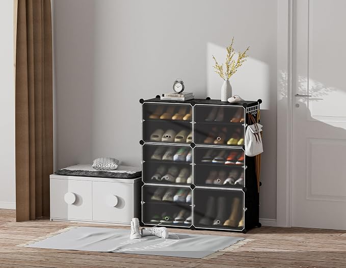 HOMIDEC Shoe Rack Organizer 24 Pair Modular Shoe Storage Cabinet for Closet | PP Plastic, Sturdy Steel Frame, Waterproof, Dustproof, Easy Clean, Shoe Shelves for Closet Garage Hallway Bedroom Entryway