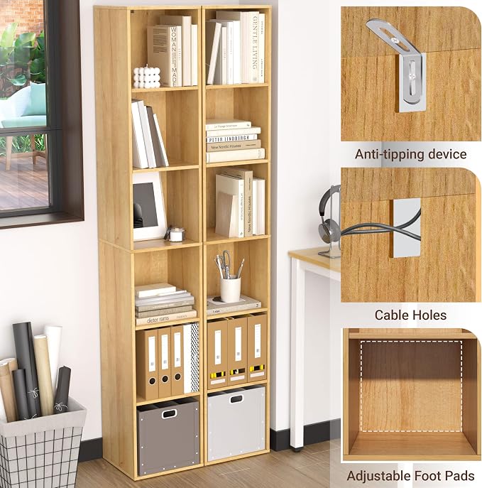 Cube Shelf Organizer, 6 Cube Oak Open Shelf, Freestanding 6-Tier Low Bookcase, DVD Shelf & Lego Display for Living Room, Bedroom, Home Office, Decor & Storage
