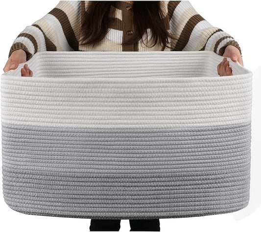 OIAHOMY Large Blanket Basket, 22”x17”x12” Laundry Baskets, Nursery Blanket Storage Living Room, Toy Storage With Handle, Rectangle Woven Baskets-Gradient Grey