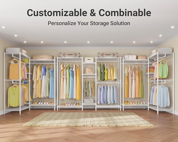 VIPEK Classic V6 Wire Garment Rack, Dynamic Closet System Adjustable | White Heavy Duty Metal Freestanding Clothing Rack 850lbs Capacity, 6FT Wide Closet Organizer System for Bedroom
