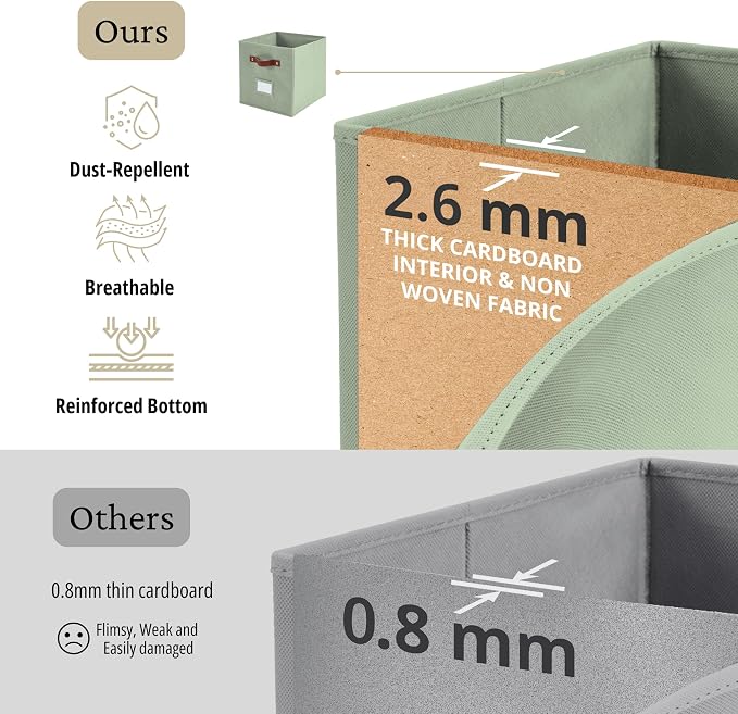 DECOMOMO Storage Bins, Storage Baskets for Shelves | 13" x 15" x 13" Storage Cube Bins with Labels for Organizing Shelves (Kallax, 4pcs, Sage Green)