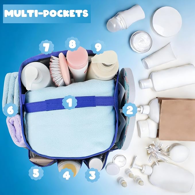Mesh Shower Caddy Portable - 9 Pockets for College Dorm Room Essential | Large Capacity Mesh Shower Caddy with 9 Pockets, Portable Hanging Toiletry Bag for College Dorm, Gym, Camping and Beach
