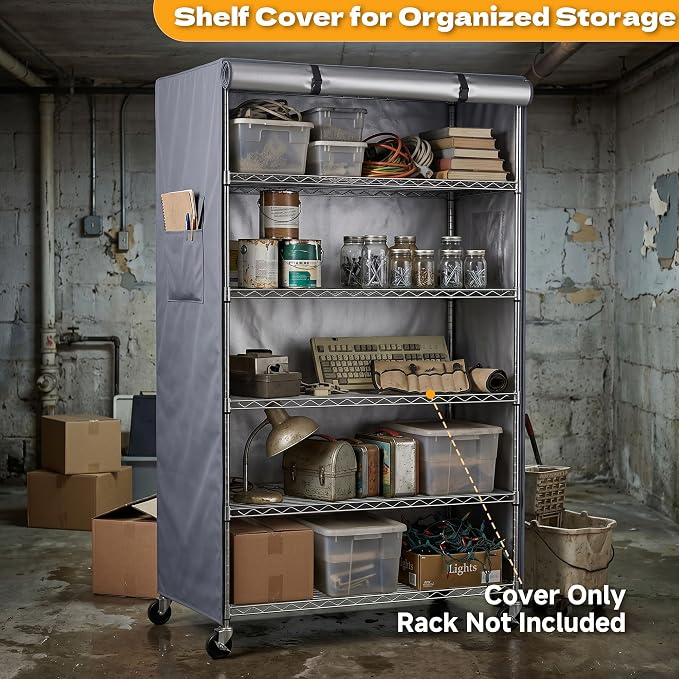 Shelf Cover for Storage Racks, Fits 36"W x 14"D x 72"H Shelving Unit | 600D Waterproof Dustproof Shelving Cover with Dual Side Zippers for Rack in Pantry, Garage, Basement, Closet (No Shelves)