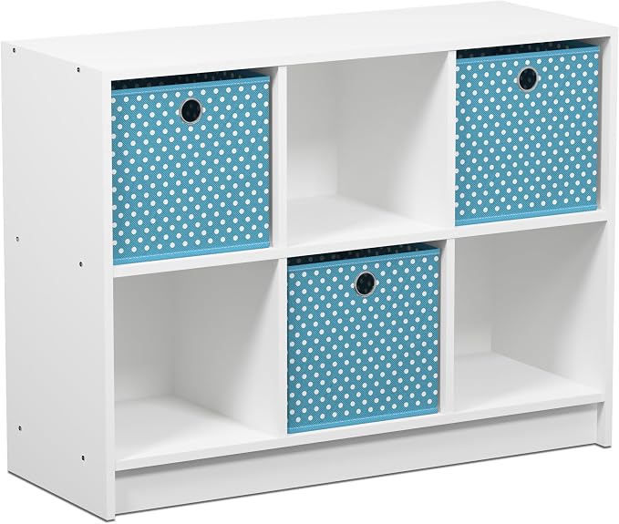 6-Cube Bookshelf with Storage Bins, Cube Bookcase, Book Shelf with Storage Bins, 11.9 x 31.6 x 23.6, for Organization and Storage, Home Office, Living Room, Light Blue