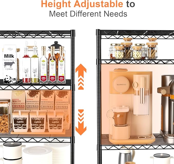 6-Tier Wire Rack Shelving,Metal Shelf Racks with Lockable Wheels, Black | 21.3" Wx11.4 Dx73 H,Height Adjustable Wire Storage Shelves for Narrow Space/Kitchen/Pantry/Laundry/Office/Closet