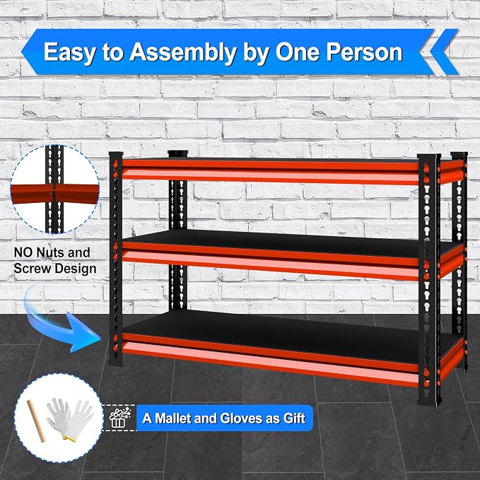 48" W Garage Shelving Heavy Duty, 1500LBS Loads Adjustable Garage Storage Shelves, 3-Tier Metal Shelving Units and Storage Racks, Industrial Utility Shelf,48" Wx18 Dx39 H,Red