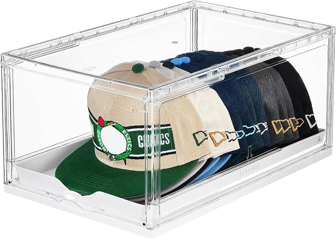 Vtopmart 1 Pack Stackable Baseball Caps Organizer, Each Holds 12 hats | with Sliding Drawer, Magnetic Door, Stackable, Transparent