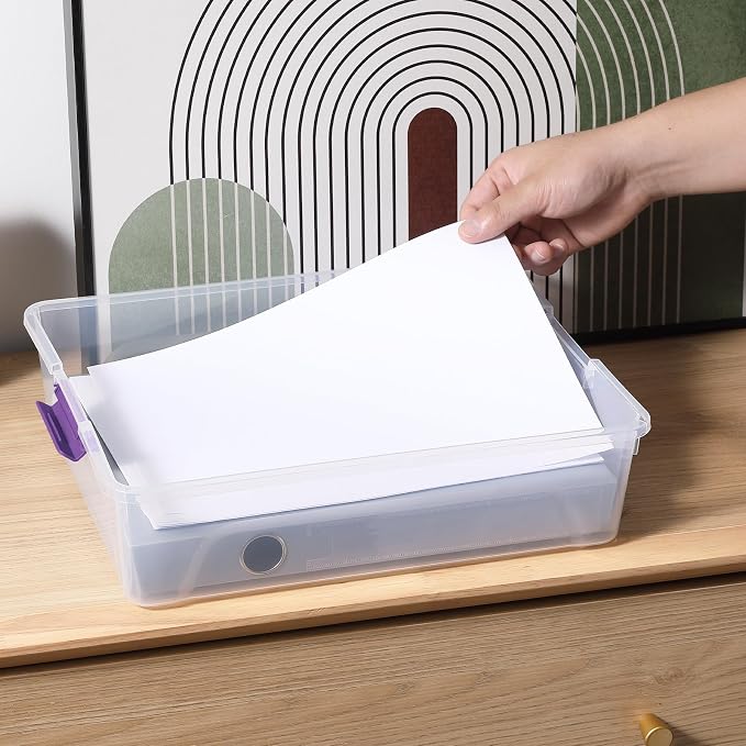 novelinks 10 Quart Clear Plastic Storage Containers with Lids (4 Pack) | Storage Bins with Lids, Stackable Small Clear Bins, Craft Storage Box, Paper Storage, Under Bed Storage Bins, Pencil Box