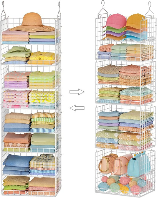 Yuyetuyo Stackable Hanging Closet Organizer, 8 Tier Wire Storage Shelves | Adjustable Detachable Foldable Heavy Duty