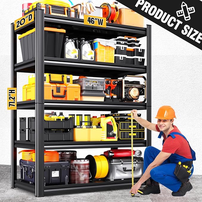 3-Pack Heavy Duty Garage Shelving for Large Storage & Garage Organization, 71"H x 46"W x 20"D Adjustable 5-Tier All Metal Storage Shelf for Tools, Storage Bins, Bulk Items, Warehouse & Workshop