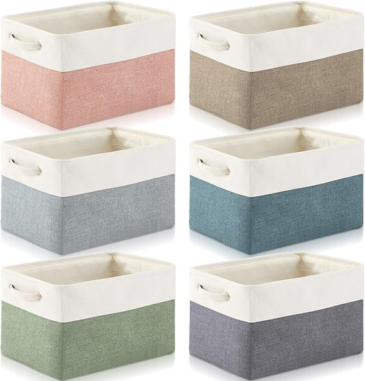 Geiserailie 6 Pcs 15 x 11 x 9.5 Inch Cube Storage Bins Fabric Storage Organizer Bins Foldable Cube Baskets with Sturdy Carry Handles Wicker Baskets for Home (Morandi Colors)