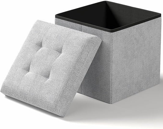 Folding Storage Ottoman Bench, Light Gray, 15 Inches | Multi-Functional Ottoman Foot Rest, End of Bed Bench, Storage Chest, Living Room, Bedroom, Hallway, Entryway, 300 lb Capacity