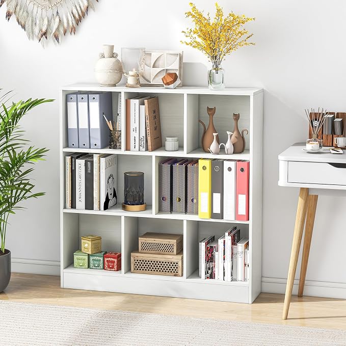 Giantex 8 Cube Bookcase, 4-Tier Freestanding Bookshelf w/ 8 Open Compartments, 2 Anti-Tipping Kits, Modern Display Cabinet, 41" Wood Cubby Storage Organizer for Living Room, Bedroom, White