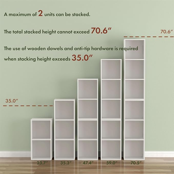 Homes: Inside + Out Apexa 2-Tier Cube Storage Organizer Shelves, Stackable Wood Bookcase Fits Cubby Bins for Organization, Dorm Teen Room Decor & Home Office, Taupe Grey