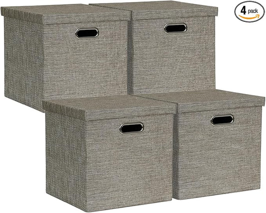 Posprica Storage Bins with Lids,13×13×13 Foldable Storage Cube Baskets Boxes Fabric Drawers for Closet Shelf Cabinet Bookcase,Set of 4,Coffee