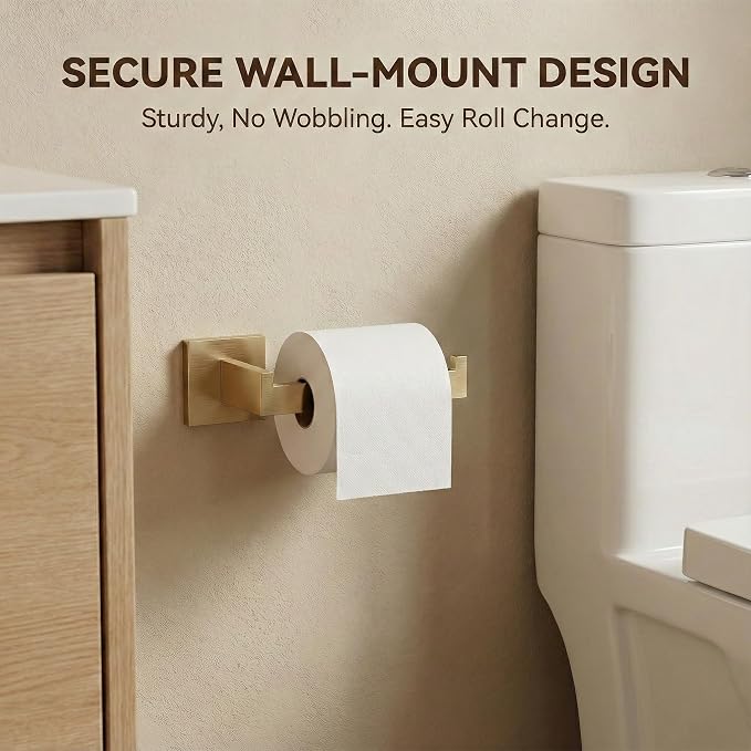 5-Piece Bathroom Hardware Set, 23.6 in Towel Bar, Brushed Gold | 304 stainless steel, towel ring, toilet paper holder, 2 robe hooks, wall-mounted, installation hardware included