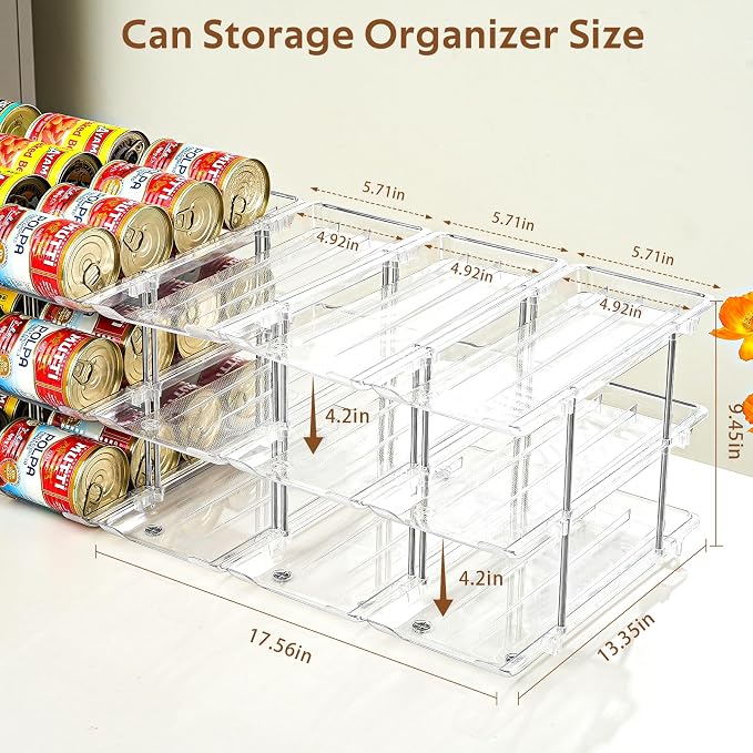 Can Organizer for Pantry, Stacking Can Storage Organizer Hold 36 Cans | Automatic Rolling Can Rack for Fridge, 3Tire 3 Columns Can Holder, Canned Goods Organizer