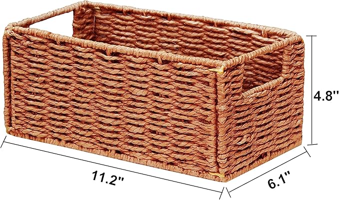 Vagusicc Wicker Storage Basket, Set of 2 Hand-Woven Paper Rope Wicker Basket, Small Storage Baskets for Organizing Toilet Paper, Foldable Small Cube Organizer Bins for Shelves (Orange)