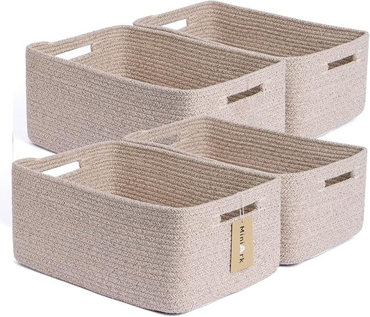 MiniArk Large Storage Baskets for Organizing, 17 x 13 x 7.5” Closet Shelf Baskets for Clothes Blanket Towels, Baby Nursery, Toy Bins Box, Woven Rope Baskets, 4 Packs Mixed Brown