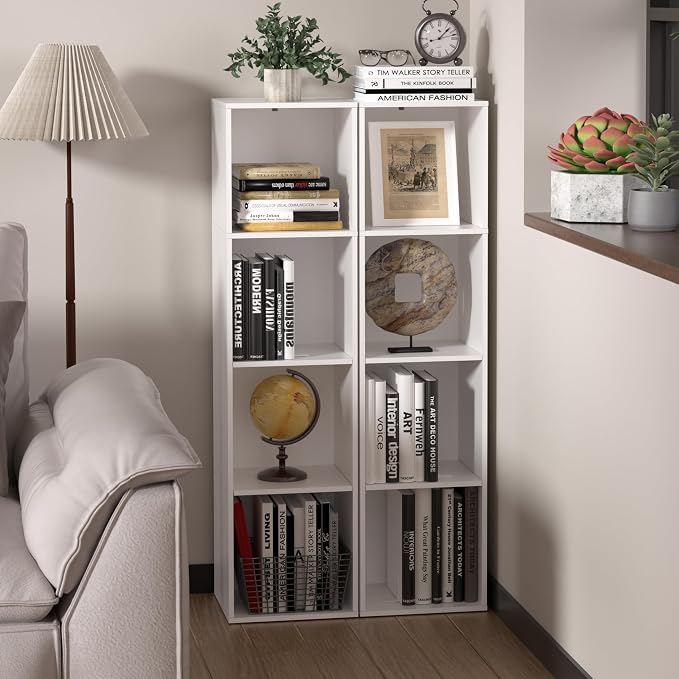 4 Cube Storage Organizer, Cube Shelf, Freestanding 4 Tier Open Shelf Bookcase for Home Office, Bedroom, Living Room, Study, White