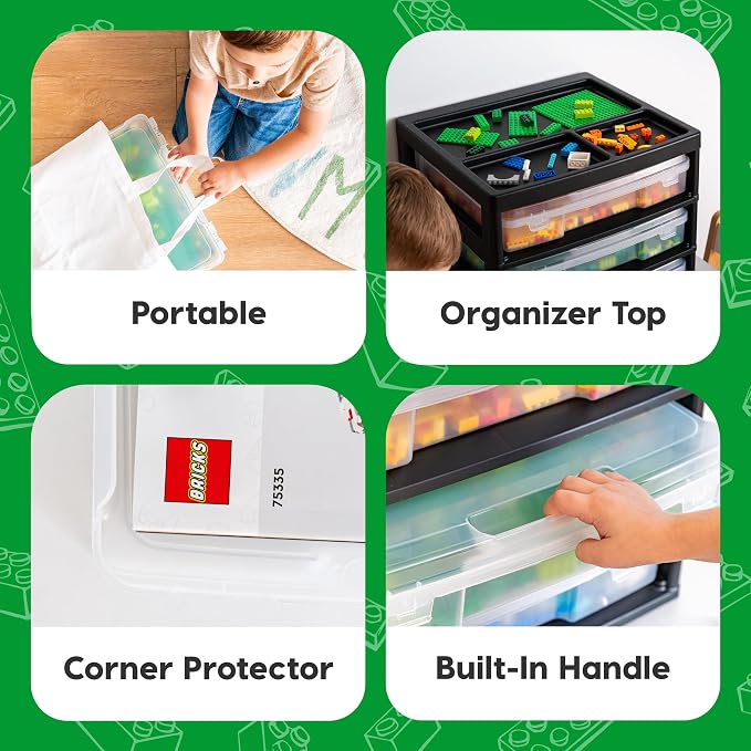 IRIS USA Desk Organizer |Made in USA| 3-Tier Cases - Black/Clear | Fits 12"x12" Paper, Built-In Handles, Storage Unit with Supply Top for Craft, Art, Office Supplies, Pens & Pencils