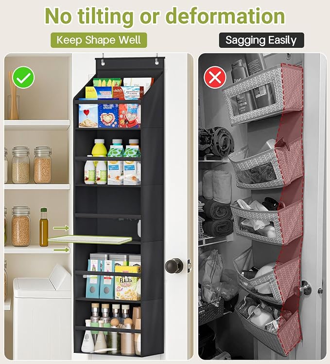 AOODA 2 Pack Over the Door Organizer, Large Capacity Closet Door Hanging Organizer, Clear Deep Pockets Baby Storage for Nursery, Bathroom, Bedroom, Pantry, Diapers (Black)