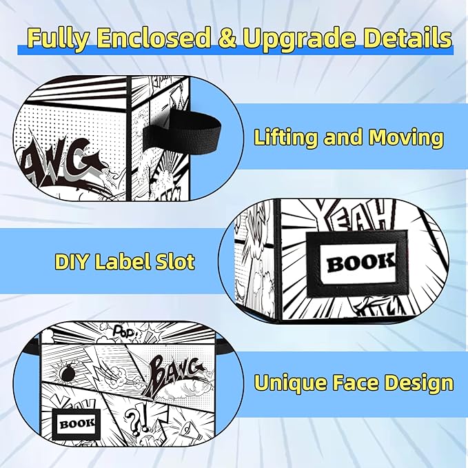 2 Pack Comic Book Storage box, Collection 15.8" X 7.8" X 11.8", Collapsible Holds 160-180 Comic Book Short Box Organizer Container Holder Shelf(Cartoon Bombs)