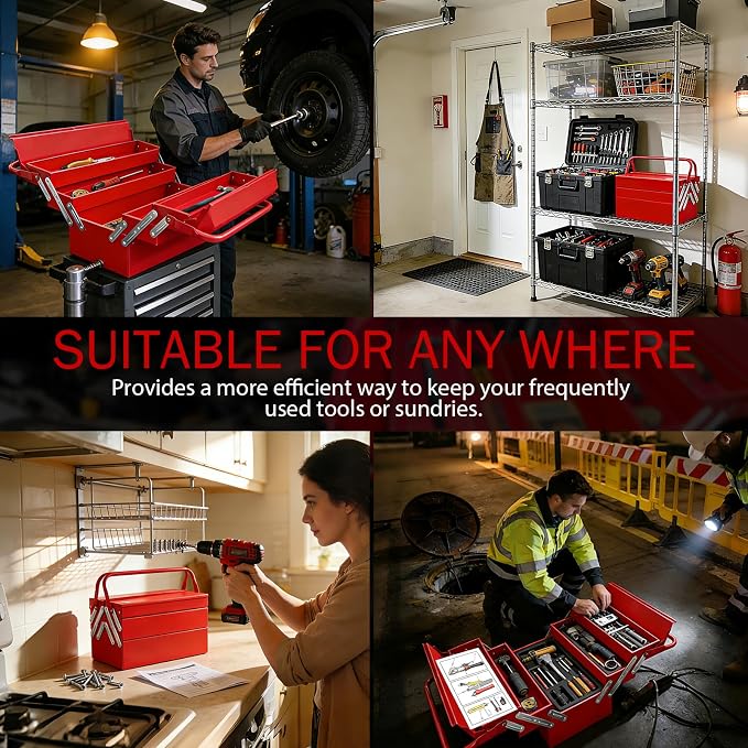 YATOINTO Metal Cantilever Tool Box 18 Inch, 3 Layers 5 Tray Portable Fold Out Tool Box Organizer Storage for Home Studio Auto Repair Factory 18" * 8 "* 8"