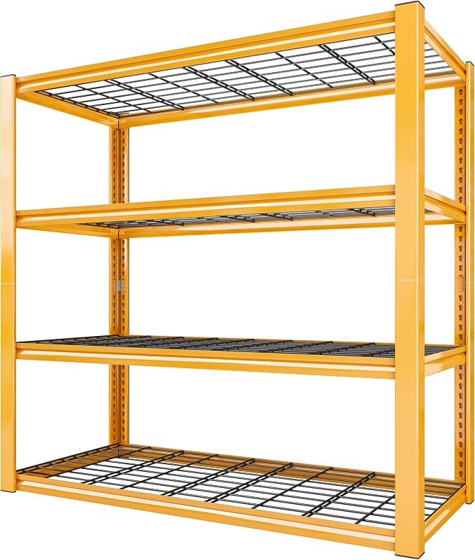 REIBII 40" W Yellow Garage Shelving with Double-Layer Frames for Homeowners | Load 2200Lbs, Adjustable, 10-Minute Easy Assembly, Wire Mesh Panels, for Garage Basement Warehouse Pantry, 40"W×19.5"D×59.5"H