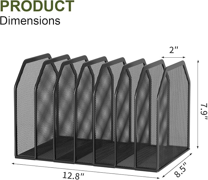 FANXIYQ Black 7-Section File Folder Organizer for Desk, Metal Vertical File Holder Stand, Desktop File Organizer Rack for Letter/A4 Folders, Papers, Books, Office Classroom Home