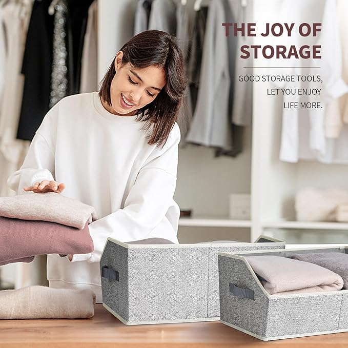 Homsorout Closet Organizers Bins 6 Packs - Large Closet Shelf Organizer with Handles, Fabric Trapezoid Storage Bins, Collapsible Storage Cubes for Clothes, Towels, Light Gray