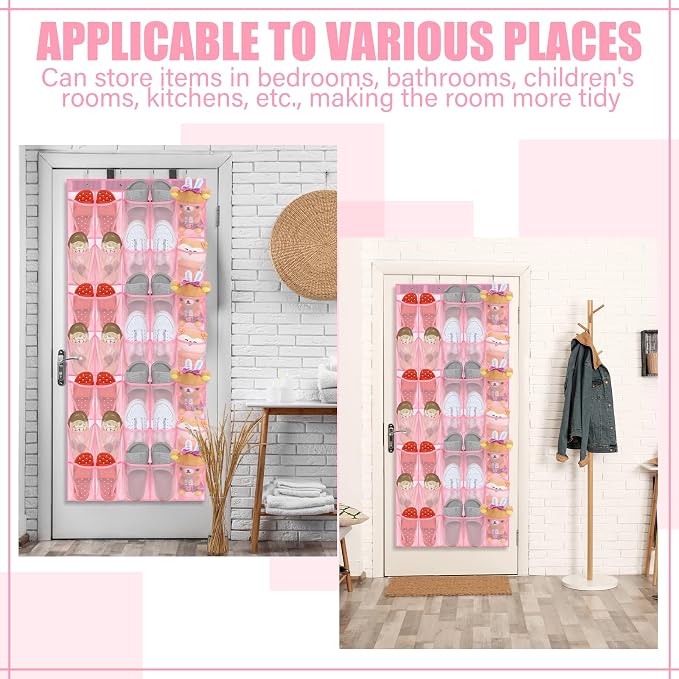 Windyun 2 Pcs 40 Pocket Over The Door Shoe Organizer Large Breathable Mesh Hanging Shoe Rack for Closet Space Saving Shoes Storage Holder Hanger for Dorm Room Bathroom Bedroom Entryway (Pink)