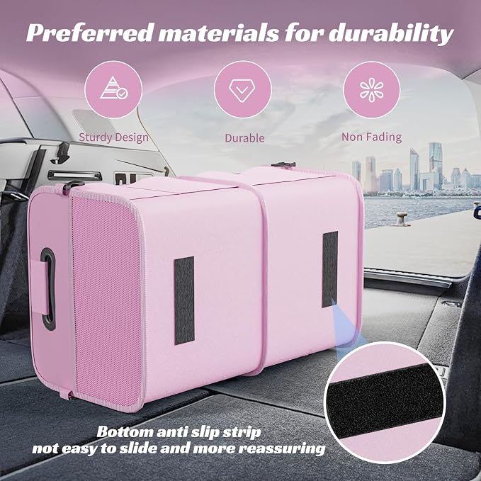 Sposuit Trunk Organizer for Car - 70L Collapsible Sturdy Car Storage, Pink | 11 Pockets & Reinforced Handles, Large Capacity, SUV Trunk Organizers for Grocery Cargo, Non-Slip Bottom