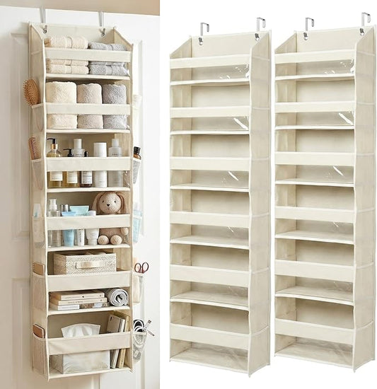 HOMELUX THEORY UPGRADED 6 Tiers Over The Door Organizer Hanging - 100D EXTRA THICK & 50lbs HUGE CAPACITY, 12 Side Mesh Pockets Over The Door Shoe Organizer, Hanging Closet Organizer (Ivory, 2pc)