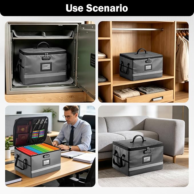 EXLIFBAG File Organizer, Fireproof File Box with Lids, Important Document Organizer Box with Lock, Portable File Folder Organizer with Handle